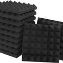 Acoustic Panels - 12 Pack 12x12x2 Inches Black Pyramid Acoustic Foam, Fire-Proofed Soundproof Wall Panels, 25kg/CBM Sound Proof Foam Panels Sound Panels for Recording Studio and Music Room