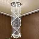 7PM Chandelier for Staircase, Crystal Foyer Chandelier High Ceiling, Modern Raindrop Chandeliers Flush Mount Ceiling Light Fixture for Spiral Staircase, Foyer, Entryway, High Ceiling W25.6 X H 98.4", D26"xH98"