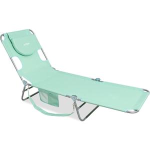 Beach Lounge Chair, Outdoor Chaise Lounger with Face Hole, 5-Position Reclining Beach Chair Face Down Tanning Chair with Carry Strap,Side Pocket, Portable Camping Cot for Patio,Poolside, 27 x 21.7 x 3.5 inches