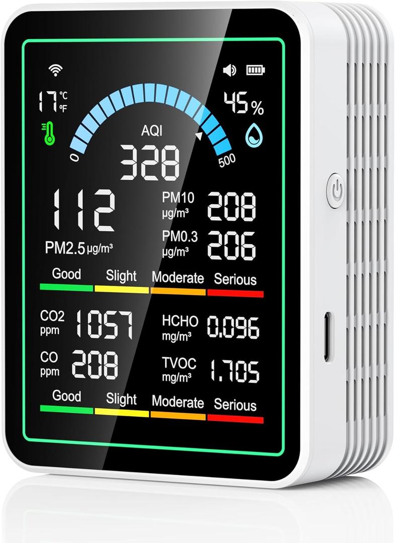 Air Quality Monitor Indoor, 10 in 1 Portable Smartair Quality Tester for CO2 | CO | TVOC | HCHO | Temp | AQI | PM0.3-1 Detection Suitable for Home, Cars, Plants, Pets and Hotels