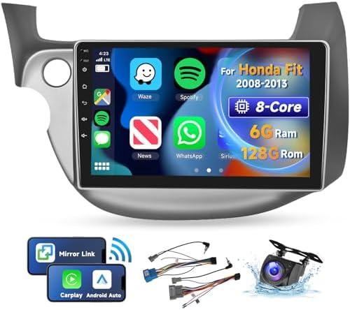 [8 CORE 6G+128G] Car Radio for Honda Fit 2008-2013 with Wireless Carplay/Android Auto, 10.1 Inch Android 13 IPS Touch Screen Car Stereo, Bluetooth, GPS Navi, WiFi, SWC, DSP + Backup Camera