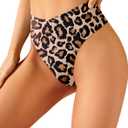 Zmart Women High Waist Thong Bikini Bottoms High Cut Swimsuit Bathing Suit Cheeky Brazilian Swimwear Bottom, Leopard Large