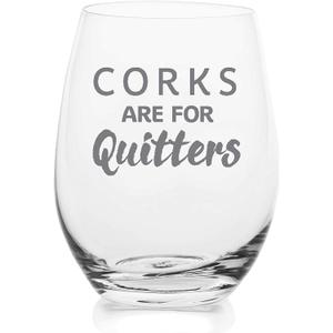 Lushy Wino Stemless Wine Glass Corks Are For Quitters 18oz Etched, Dishwasher Safe Funny Birthday & Christmas Gift for Wine Lovers, Women, Coworkers