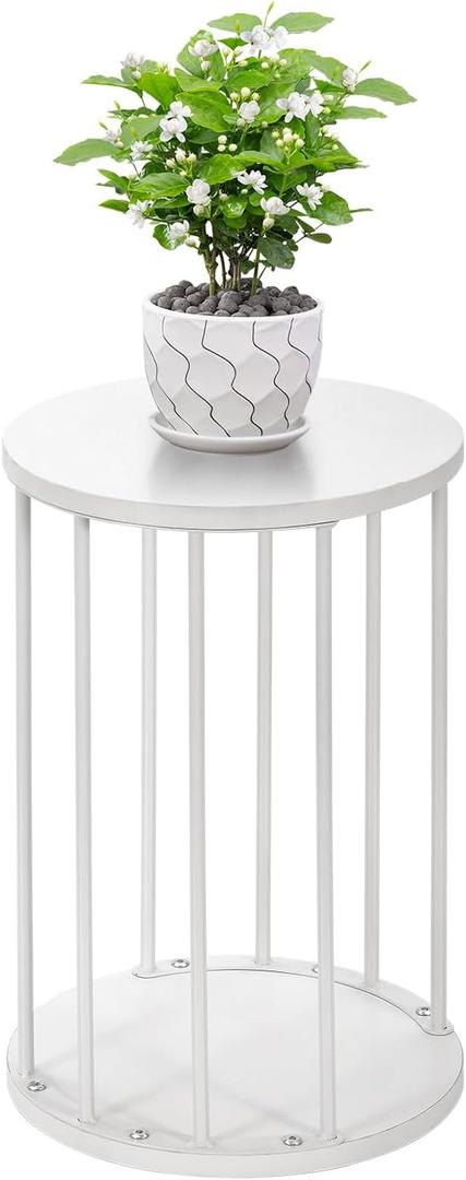 Plant Stand Indoor,small plant stool,Flower Pot Corner stand holder,Mid Century Heavy Duty Metal Tall Home Decor,Modern Round End Table,Small Rustic Display Stand for Living Room,Bedroom(White,18In)
