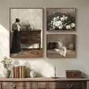 Large Framed Vintage Canvas Wall Art Sets, 3 Piece Farmhouse Prints Painting, Retro Rustic Brown Picture Artwork Decor for Living Room Bedroom and Dining Room