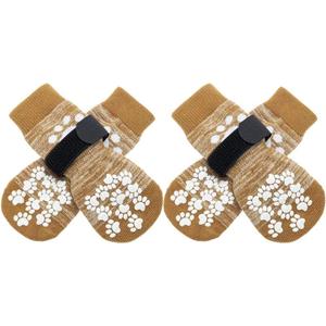 EXPAWLORER Anti Slip Dog Socks to Prevent Licking Paws, Dog Shoes for Hot Pavement, Dog Booties for Small Medium Large Senior Dogs, Traction Control Boots & Paw Protectors for Hardwood Floors (Khaki)