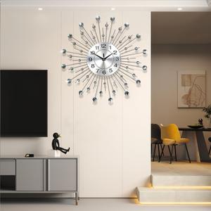 Wall Clocks for Living Room Decor Modern Silent Wall Clock Battery Operated Non-Ticking for Bedroom Kitchen Office Home Decoration 24 Inch Silver Drop Crystal Wall Watch Clock for Indoor