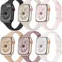 6 Pack Thin Bands Compatible with Apple Watch Band 38mm 40mm 41mm 42mm 44mm 45mm 46mm 49mm Women Men, Sport Silicone Strap Slim Wristband for iWatch Series 11 10 9 8 SE 7 6 5 4 3 2 1 Ultra (Black/Starlight/Sand Pink/Milk Tea/Smoke Violet/Light Blush)