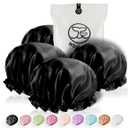 WhaleLife Shower Cap - Black Double-Layer Waterproof Reusable Satin-Lined for Women Men | Fits Thick Hair | Home Spa Travel 4 Pack