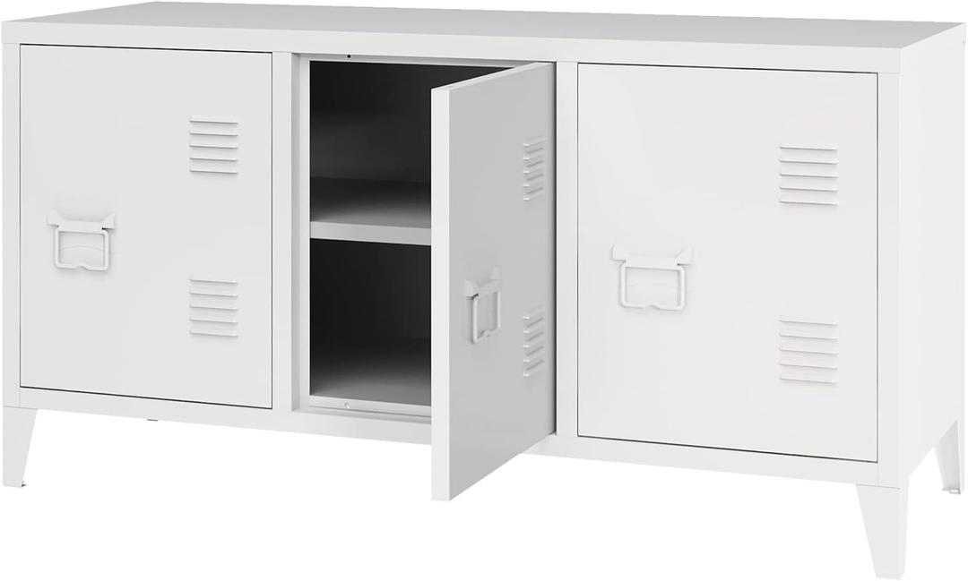 MIOCASA TV Stand Metal TV Table with Storage Steel 3 Door Locker Cabinet for Living Room (White) MIOCASA TV Stand Metal TV Table with Storage Steel 3 Door Locker Cabinet for Living Room (White)
