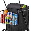VEVOR Shopping Cart, Folding Grocery Utility Cart with Dual Baskets, Waterproof Liner & Wheels, 100 LBS Large Load Capacity, Heavy Duty Laundry Basket for Laundry, Shopping, Camping, Grocery, Luggage (Medium)