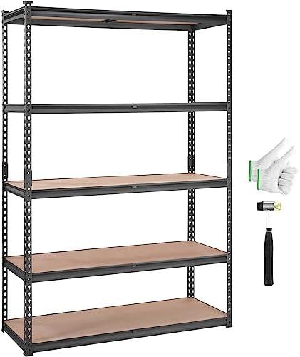 VEVOR Storage Shelving Unit, 5-Tier Adjustable, 2000 lbs Capacity, Heavy Duty Garage Shelves Metal Organizer Utility Rack, Black, 48" L x 18" W x 72" H for Kitchen Pantry Basement Bathroom Laundry, No hammer and No Gloves