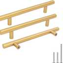 Goldenwarm 25 Pack Kitchen Cabinet Pulls Brushed Brass Drawer Pulls Gold 5in Cabinet Handles Modern Hardware for Kitchen Cupboard Bedroom Drawer Bathroom Furniture Door (5 Inch Hole Centers)