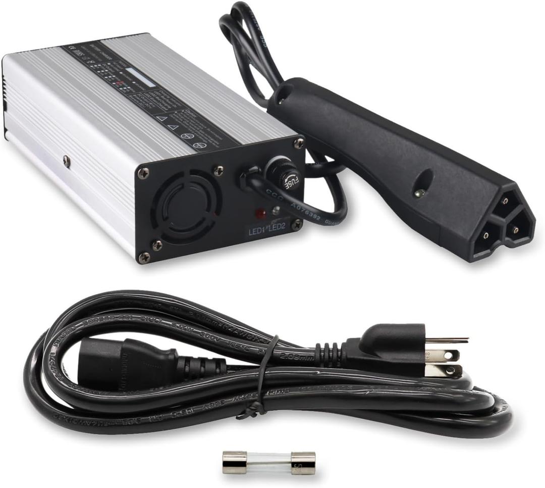 48V Golf Car Charger Triangle 3Pin Compatible with DS RXV TXT 1995-up Club Cart with Plug Fuse