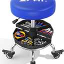 Rolling Shop Stool with Wheels, Mechanics Garage Work Stool, Blue Rolling Stool Chair for Workshop, Adjustable Height, 360°Swivel Removable Tool Tray, Low Roller Padded Seat,300 LBS, Heavy Duty