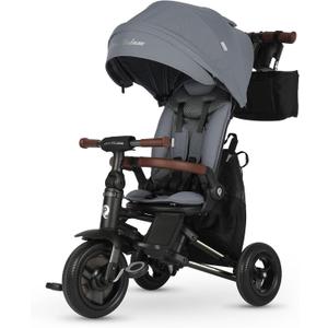 QPlay Baby Bike Stroller for Age 10 Months to 6 Years Old,8 in 1 Folding Toddler Bike Stroller with Removable Canopy & Guardrail Rotatable Seat -Tricycle for Toddlers Age 3-5 Boys & Girls Gift Trike, Grey