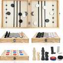 4 in 1 Wooden Fodable Fast Sling Puck Game Set Chess, Tic Tac Toe, Checkers Board Game for Kids & Adults, Portable Tabletop Family Toy for Travel & Game Night