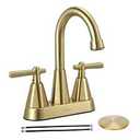 4 inch Brushed Gold Bathroom Sink Faucet with Pop-up Drain and 2 Supply Hoses, Stainless Steel Lead-Free 2-Handle Centerset Faucet for Bathroom Sink Vanity RV, Brushed Gold 