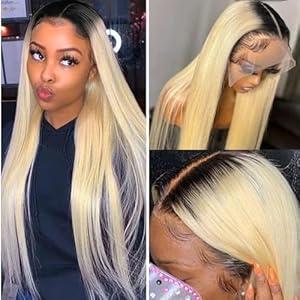 Valiilo Ombre Blonde Lace Front Wig Human Hair 13x4 Glueless Lace Straight Human Hair Wigs Black Roots 613 Blonde Human Hair Wig for Women 30 Inch