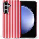 Compatible with Samsung Galaxy S25 Glossy Case for Girl Boy Full Body Design Soft Silicone Drop Shock Scratch Protection Crazy Pattern Red and Pink Stripes Geometric Vertical Line
