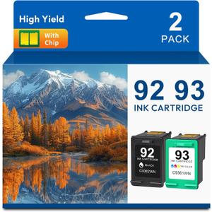 92 93 Ink Cartridges with Chip Replacement for HP 92 93 Ink Combo Pack C9362WN C9361WN 92XL 93XL Ink for Deskjet 5420 5440 5442 Photosmart C3180 C3140 C3100 PSC 1510 2525 Printers, 2-Pack C3180 Inks