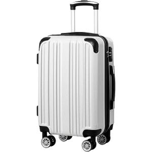 Coolife Luggage Expandable(only 28") Suitcase PC+ABS Spinner 20in 24in 28in Carry on (white grid new, L(28in))