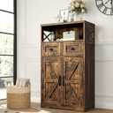 Farmhouse Storage Cabinet with Drawers and Shelves, Kitchen Pantry Storage Cabinet, Floor Hutch Cupboard for Dining Living Room Home Office, Rustic Brown (Pack of 1)