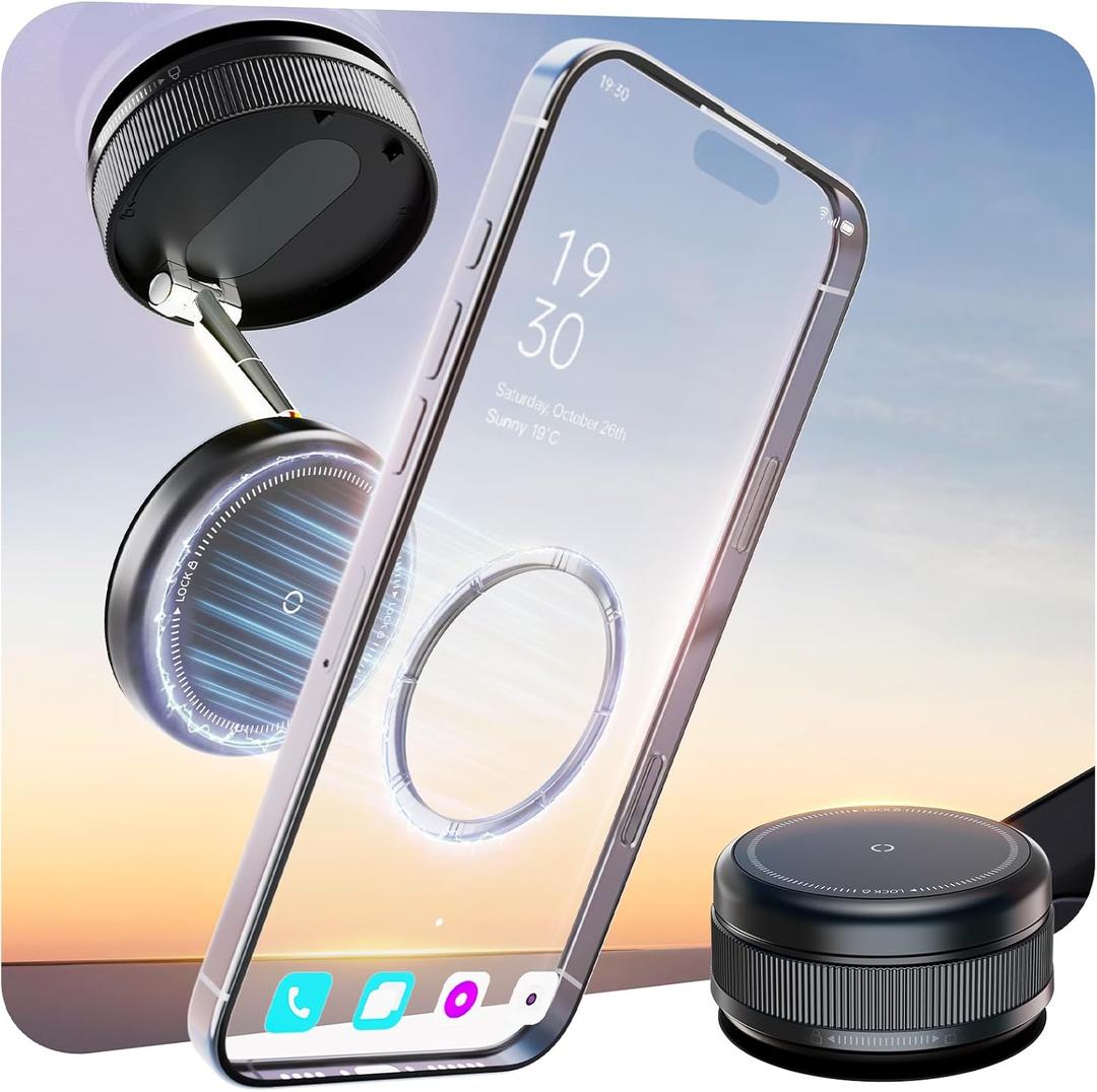 2026 Upgraded 360 Vacuum Magnetic Car Phone Holder for Magsafe [96+LBS Strongest Suction & 2800gf Strongest Magnetic], Adjustable Car Phone Mount for Your Car/Gym/Mirror/Shower for iPhone & Android (Black)