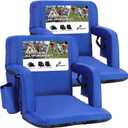 Sportneer Stadium Seats with Back Support: 2.5'' Thick Comfy Cushion 6 Adjustable Angle Bleacher Seat with Armrest - 2 Large Pockets, 2 Cup Holders Stadium Chair for Sport Events Concerts Parks (Non-Heated, Regular - 20.5", Blue, 2 Pack)