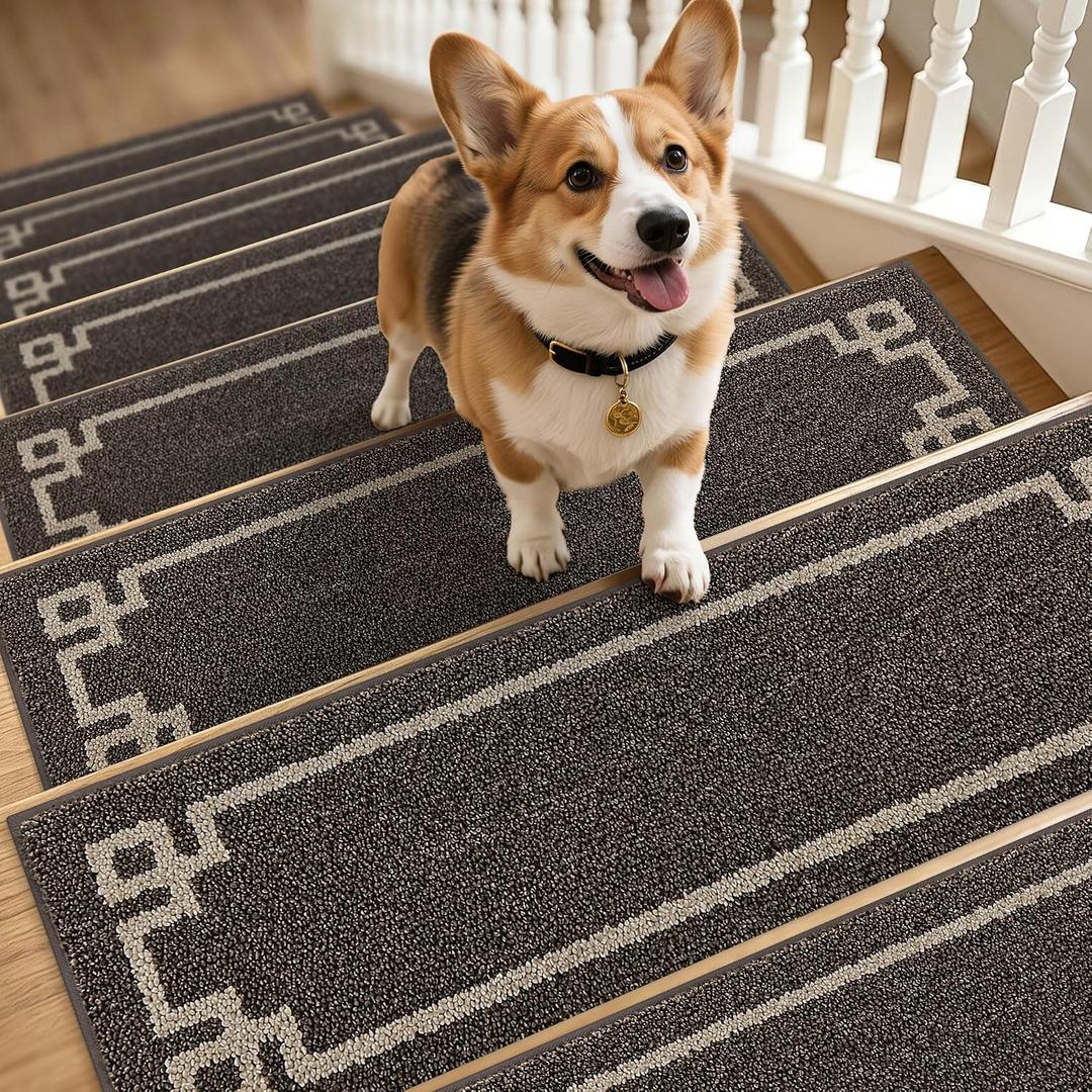 BEQHAUSE Stair Treads for Wooden Steps Non Slip Washable 15Pack Carpet Stair Treads with Reusable Residue Free Backing Soft Polyester Stair Rugs Indoor for Kids Elders and Dogs 9x28,Brown