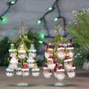 Red Co. Set of 2 Green Glass 8" Christmas Tree Tabletop Display Decorations with 12 Santa & Snowmen Ornaments