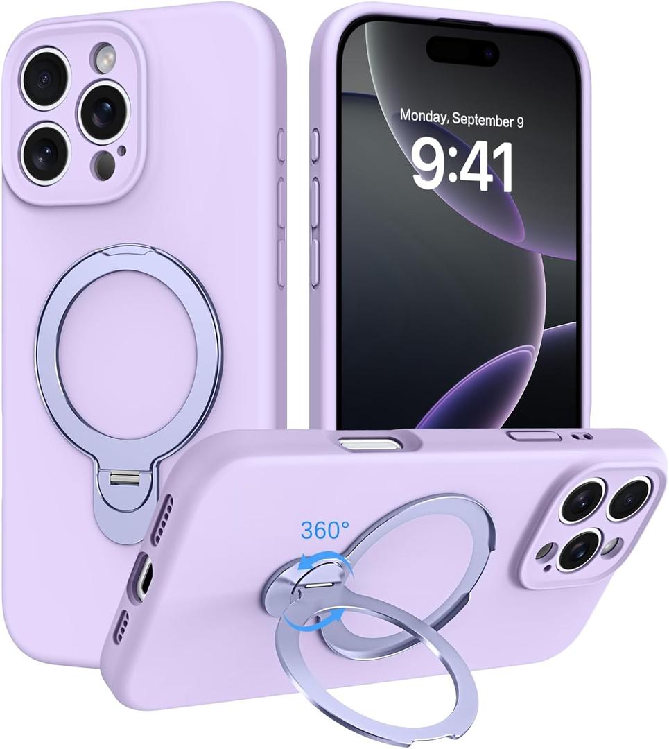 DUEDUE for iPhone 16 Pro Max Case 2024,iPhone 16 Pro Max Slim Soft Liquid Silicone Phone Case with Stand, [Compatible with MagSafe] Magnetic Ring Kickstand Stand Case, [Full Camera Protection],Purple