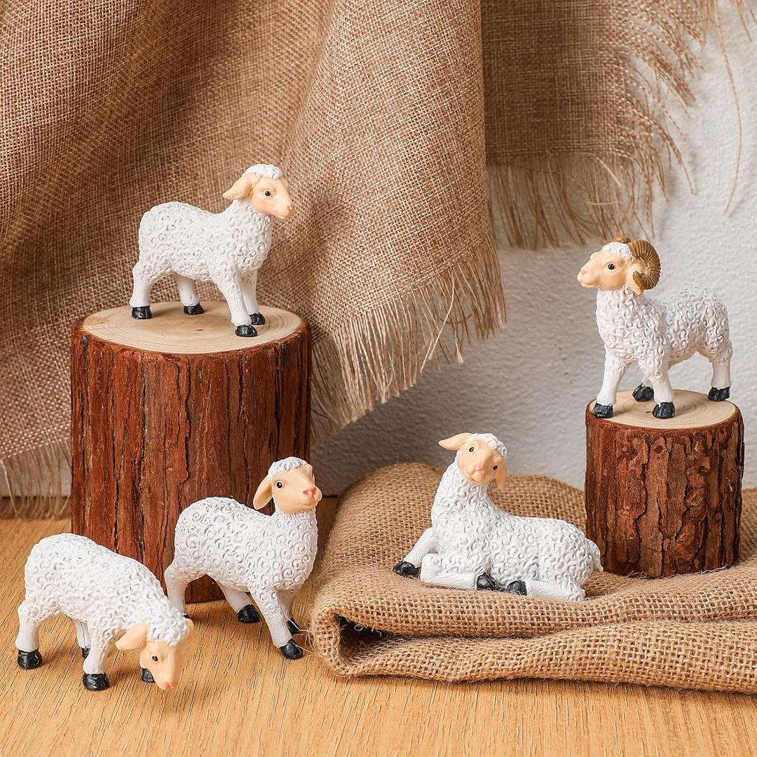 Barydat 5 Pieces Christmas Nativity Animals Set 5 Inch White Sheep Animals Figurines Goat Figurine Collectible Nativity Sets Figures Village Accessory for Holiday Xmas Home Decorations Gift