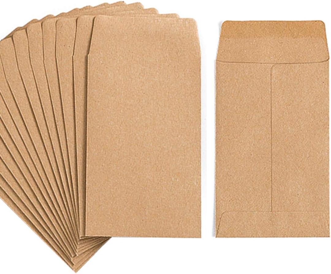 100 Pack Small Coin Envelopes Self-Adhesive Kraft Paper Seed Envelopes Mini Parts Small Items Stamps Storage Packets Envelopes for Garden, Office or Wedding Gift(2.25"3.5") (100)