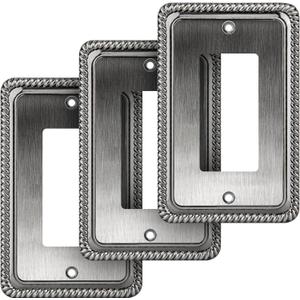 Henne Bery Rope Edge Decorative Wall Plate Switch Plate Outlet Cover (Single Decorator, 3 Pack, Heirloom Silver)