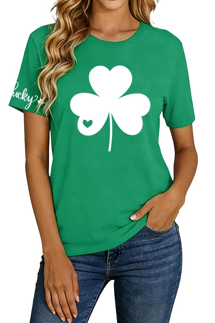 RECUTEWU St. Patricks Day Shirt for Women: St Paddy's Clover Shamrock Tee Irish Lucky Short Sleeve T-Shirts Tops