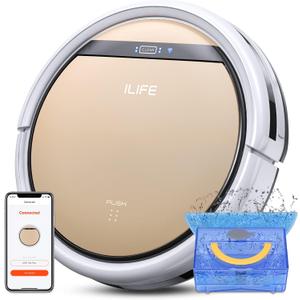 ILIFE V5s Plus Robot Vacuum and Mop Combo with Wi-Fi/App/Alexa, Automatic Self-Charging Robotic Vacuum Cleaner, Slim and Quiet, Cleans Hard Floors Carpets and Pet Hair (V5s Pro Upgrade Version) (11.8-11.8-3.19 inch)