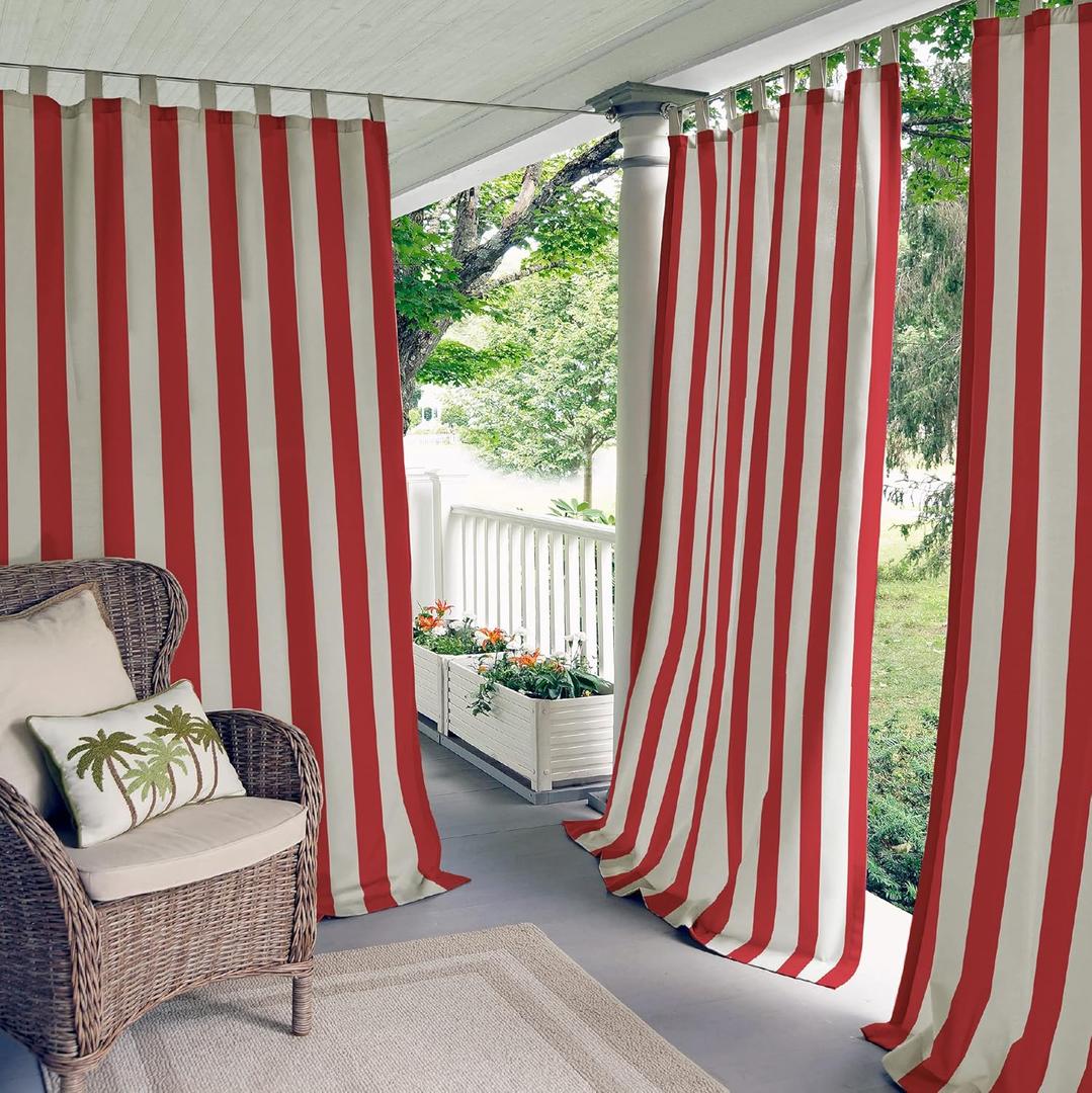 Elrene Home Fashions Highland Stripe Indoor/Outdoor Curtain Panel, 50 inches X 84 inches, Red