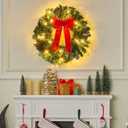 Joiedomi 19" Christmas Pre-Lit Wreath with LED Lights with Ribbon, 3 Pcs Wreaths for Front Door, Windows, Living Room, and Indoor Outdoor Christmas Decorations Window Door Wreath, Battery Operated