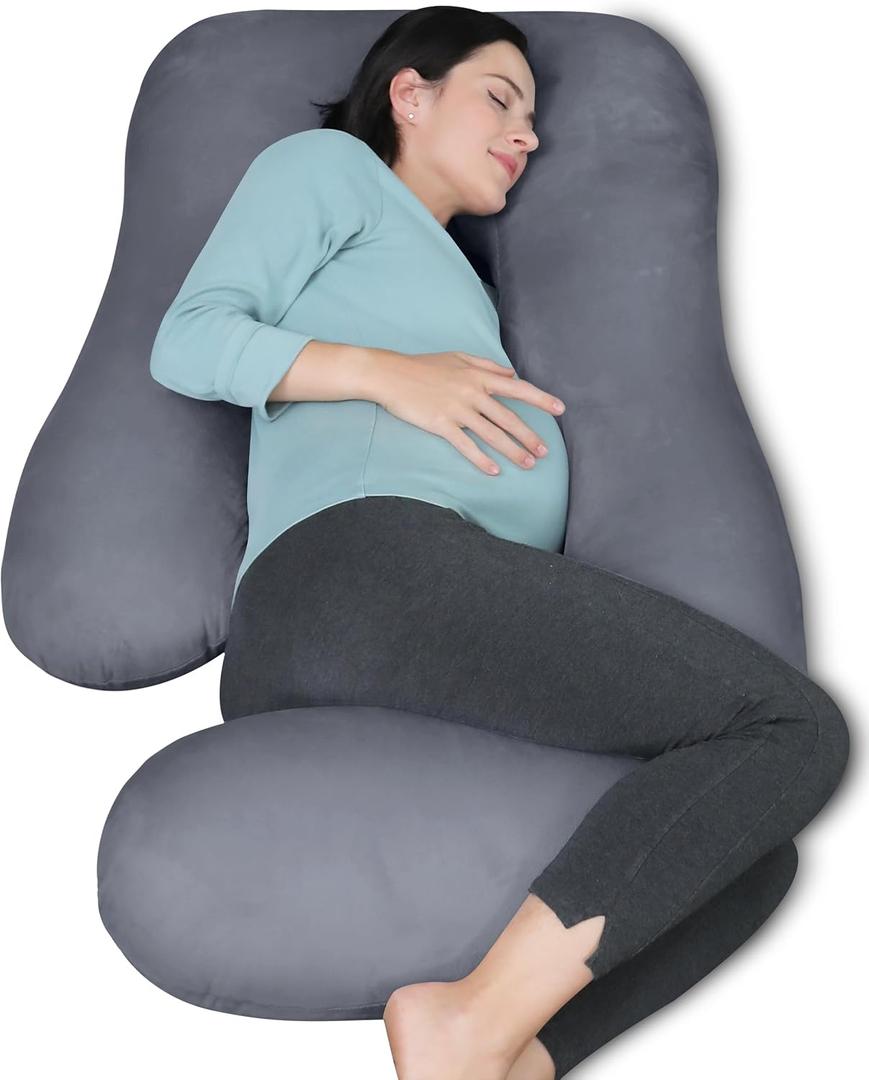 MOON PARK Pregnancy Pillows for Sleeping - U Shaped Full Body Maternity Pillow with Removable Cover - Support for Back, Legs, Belly, Hips - 57 Inch Pregnancy Pillow for Women - Dark Grey, Velvet Cover - 57 Inch