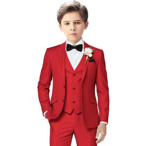Boys Suit Kids Formal Suits for Boys Wedding Easter Outfits Dress Blazer Vest Pants Bowtie Set (10, Red)