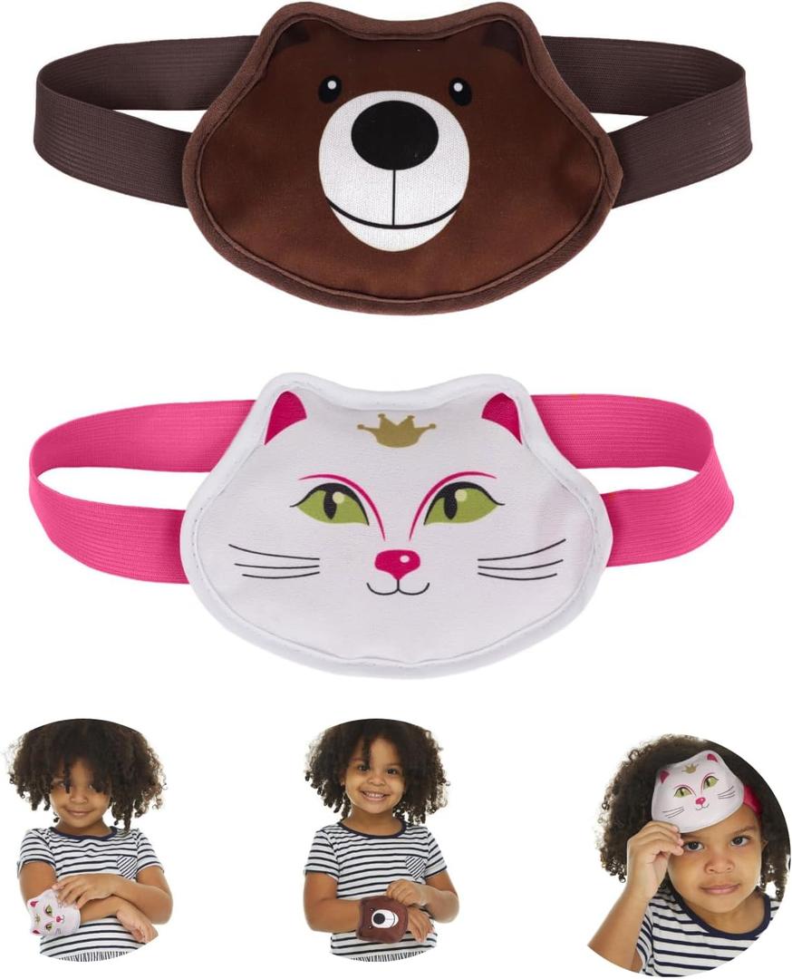 FOMI Kids Hot Cold Gel Ice Packs | 2 Pack | Multi-Use Fun Animal Designed Wrap for Head, Eyes, Elbow, Wrist, Ankle, Knee | Pain Relief for Children Boo Boos, Fever, Sinus, Headache | Reusable