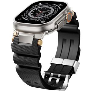 Watch Band Compatible with Apple Watch Ultra 2 Band 49mm 46mm 45mm 44mm, Men Luxury Silicone Rugged Rubber Strap for iWatch Series 10 9 8 7 6 5 4 3 2 1 SE with Metal Connector