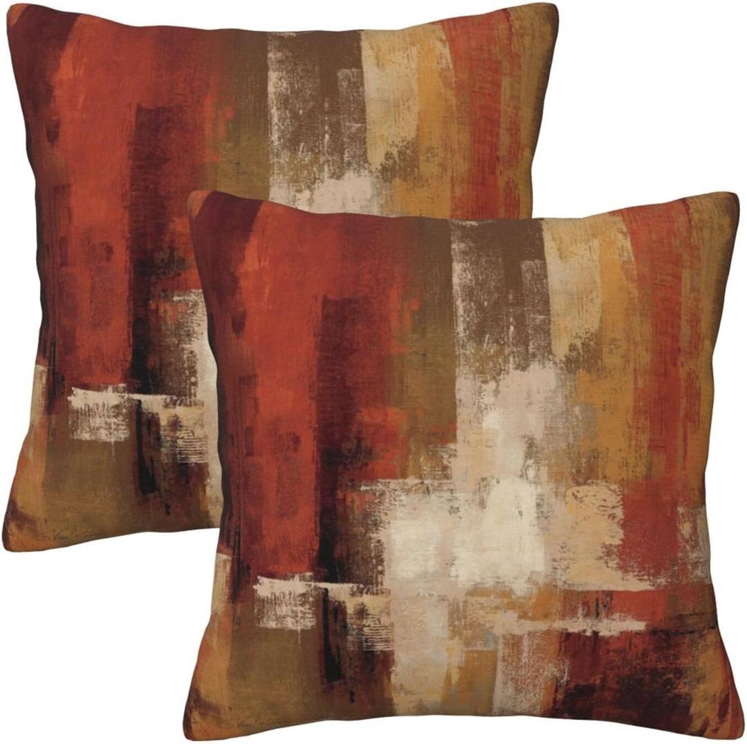 Burnt Orange Abstract Throw Pillow Covers 18x18 in Set of 2, Decor Art Painting Orange Pillow Case Square Cushion Covers for Sofa Bed Couch Living Room