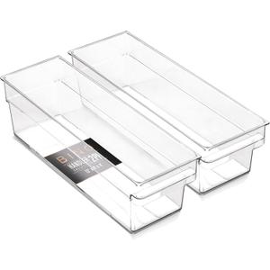 BINO | Plastic Storage Bins, Small - Shallow | THE HANDLER COLLECTION | Multipurpose Organizer Bins | Kitchen Pantry Organizers and Storage | Clear Containers for Organizing Home | Freezer Organizer