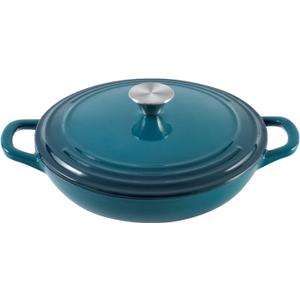 Braiser Enameled Cast Iron Braiser 2.25 qt Braiser Pan with Lid DarkCyan Shallow Cast Iron Casserole Braiser Pan with Handels