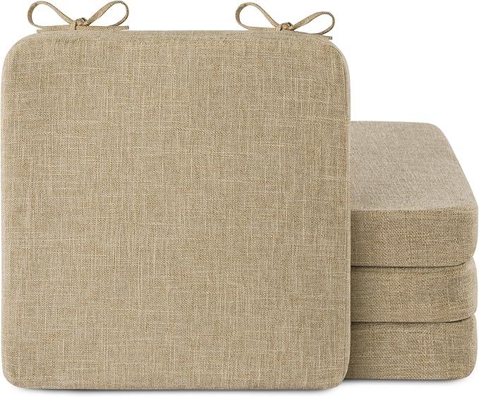 AddGrace Square Chair Cushions for Dining Chairs 4 Pack Non Slip Seat Cushions for Kitchen Chairs Indoor Thick Dining Room Chair Pads with Ties and Removable Cover 16'' x 16'' x 2'' (Beige)