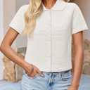 Saodimallsu Womens Short Sleeve Cropped Cardigans Casual Summer Button Down Collared Lightweight Loose Knit Sweater Top (White)