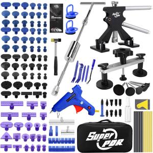 Super PDR Car Dent Repair Kit Paintless Dent Puller Tool Set with 2 in 1 Slide Hammer, Glue Gun & New GlueTabs No Paint Damage DIY Dent Remover for Door Dings, Hail, Hood & Fender Dents