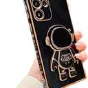 phylla Compatible with Samsung Galaxy S23 Ultra 5g Luxury Plating Cartoon Astronaut Stand Holder Phone Case with Cute Heart Side Small Pattern Soft Silicone Shockproof Kickstand Bumper (Black)
